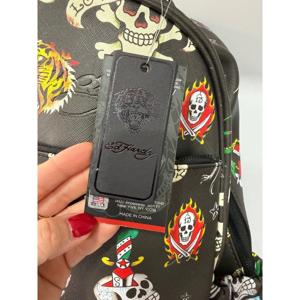 Ed Hardy Tattoo Flash Print Backpack Black Tiger Skull Eagle NWT